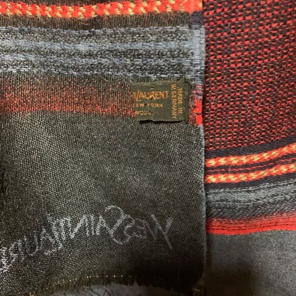 YSL Vintage Maroon Scarf with Stripes Detail Preloved Stole Wrap Preloved - Picture 4 of 5